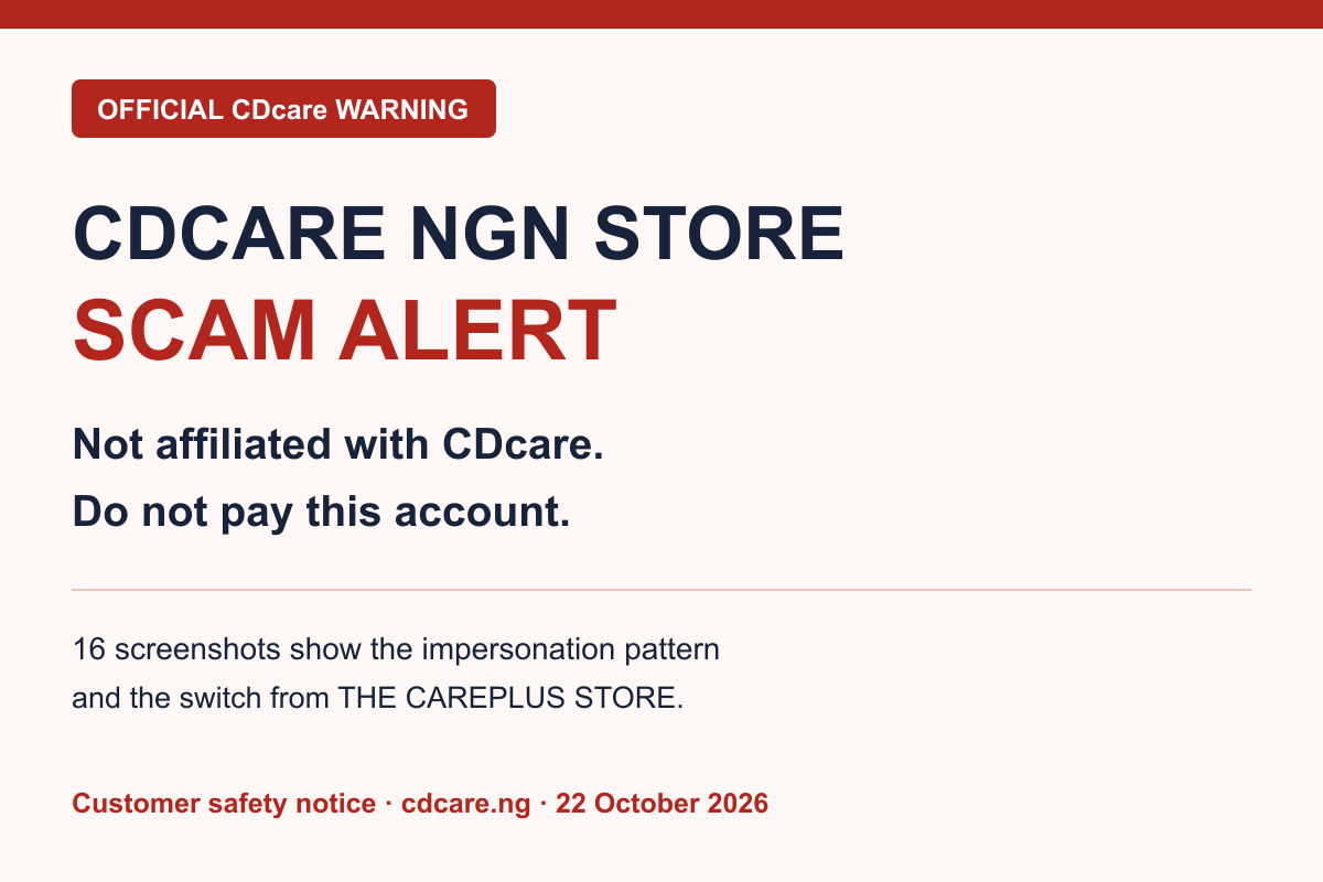 CDCARE NGN STORE Scam Alert: Not Affiliated with CDcare
